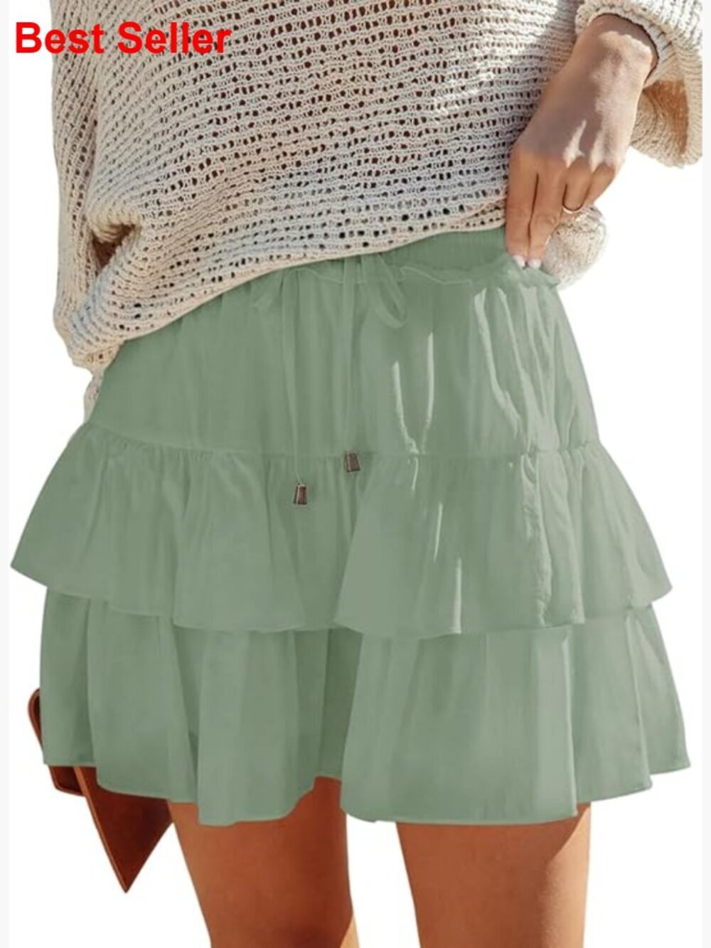 Cotton Double-Layer Ruffled Tiered Skorts High Waist Casual